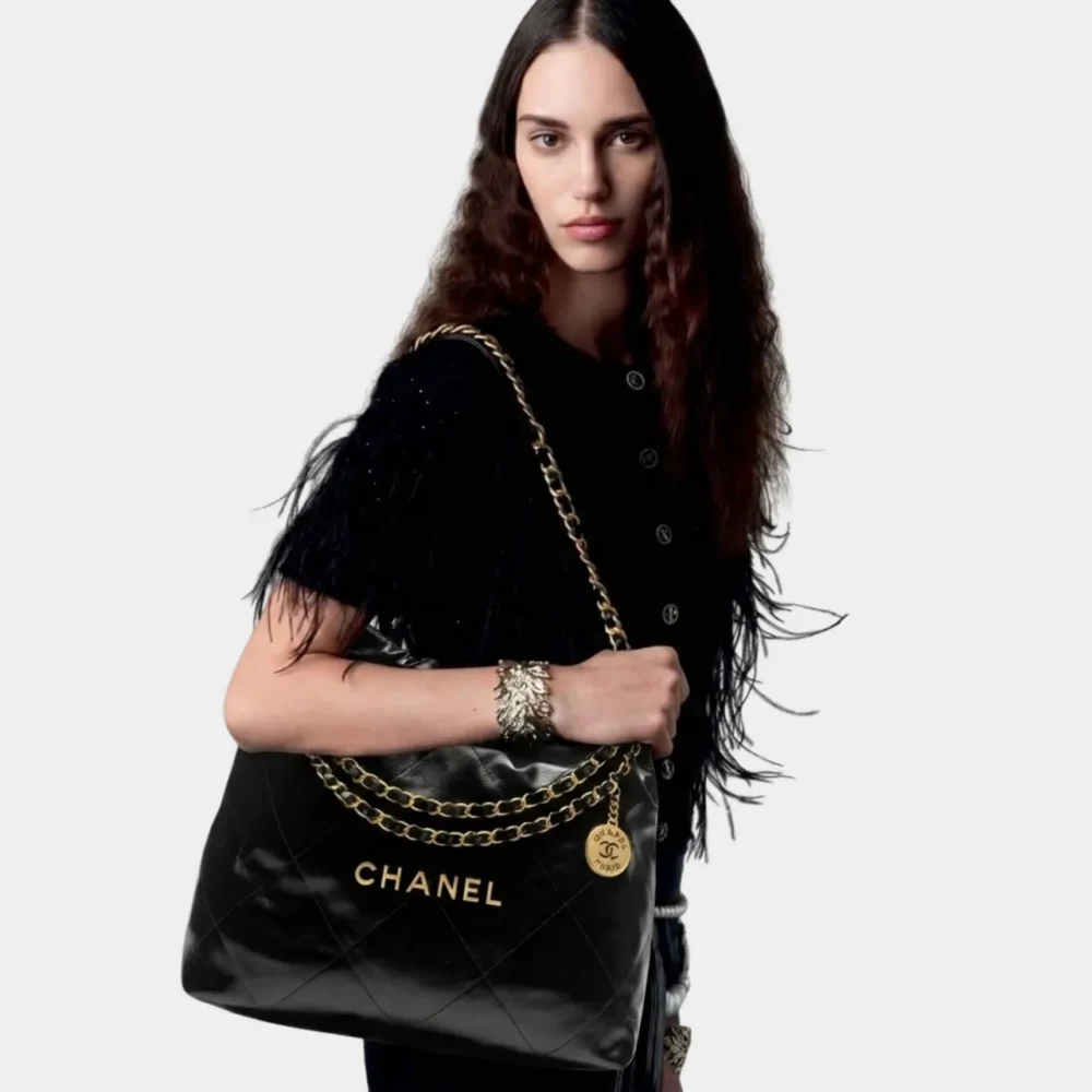 Alternative view of Chanel 22 Handbag Shiny And Gold Tone Metal Black 42Cm AS3261 B19059 94305