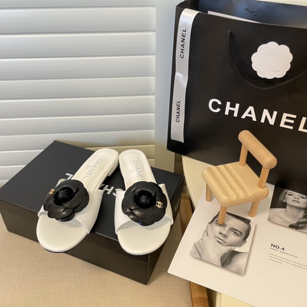 Alternative view of Chanel Black Camellia Slides White