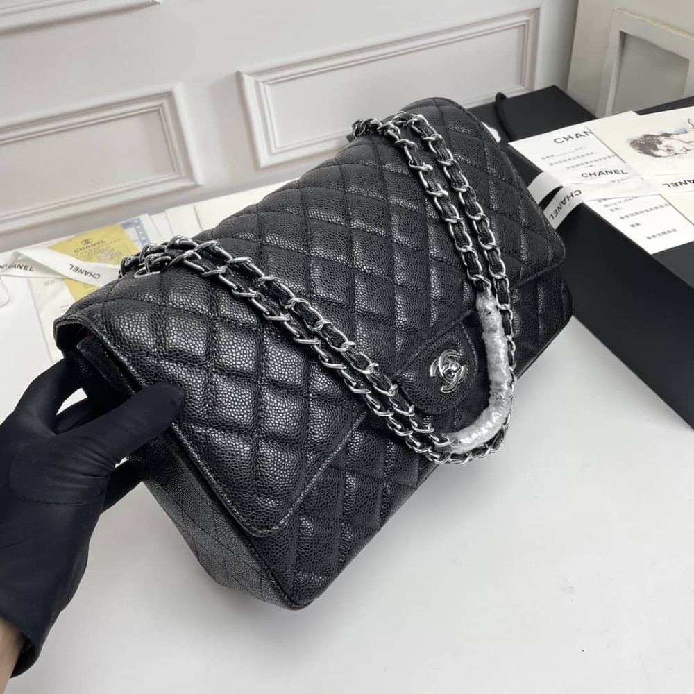 Alternative view of Chanel Maxi Classic Handbag Silver Hardware Black 33Cm