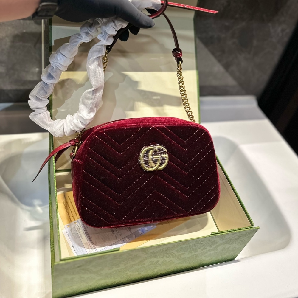 Alternative view of Gucci GG Marmont Small Camera Bag Velvet Wine Red 23Cm