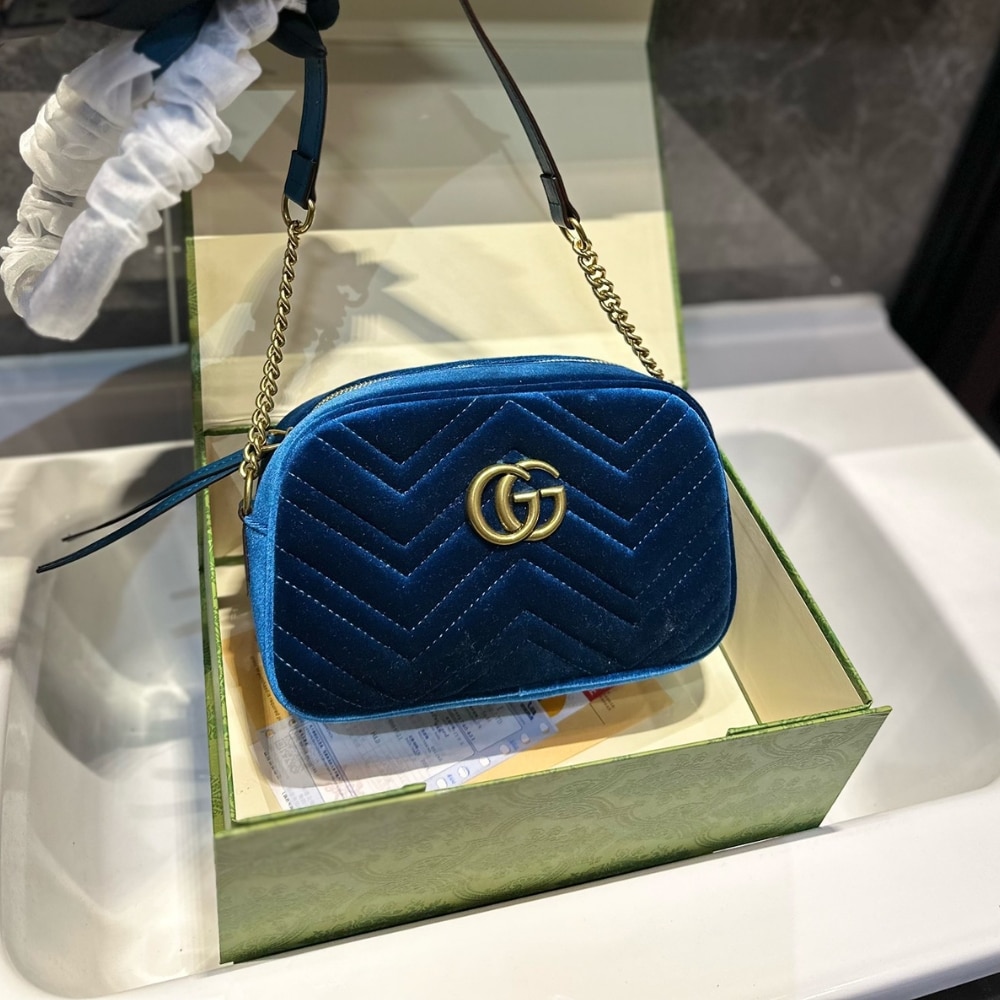 Alternative view of Gucci GG Marmont Small Camera Bag Velvet Dark Blue 23Cm