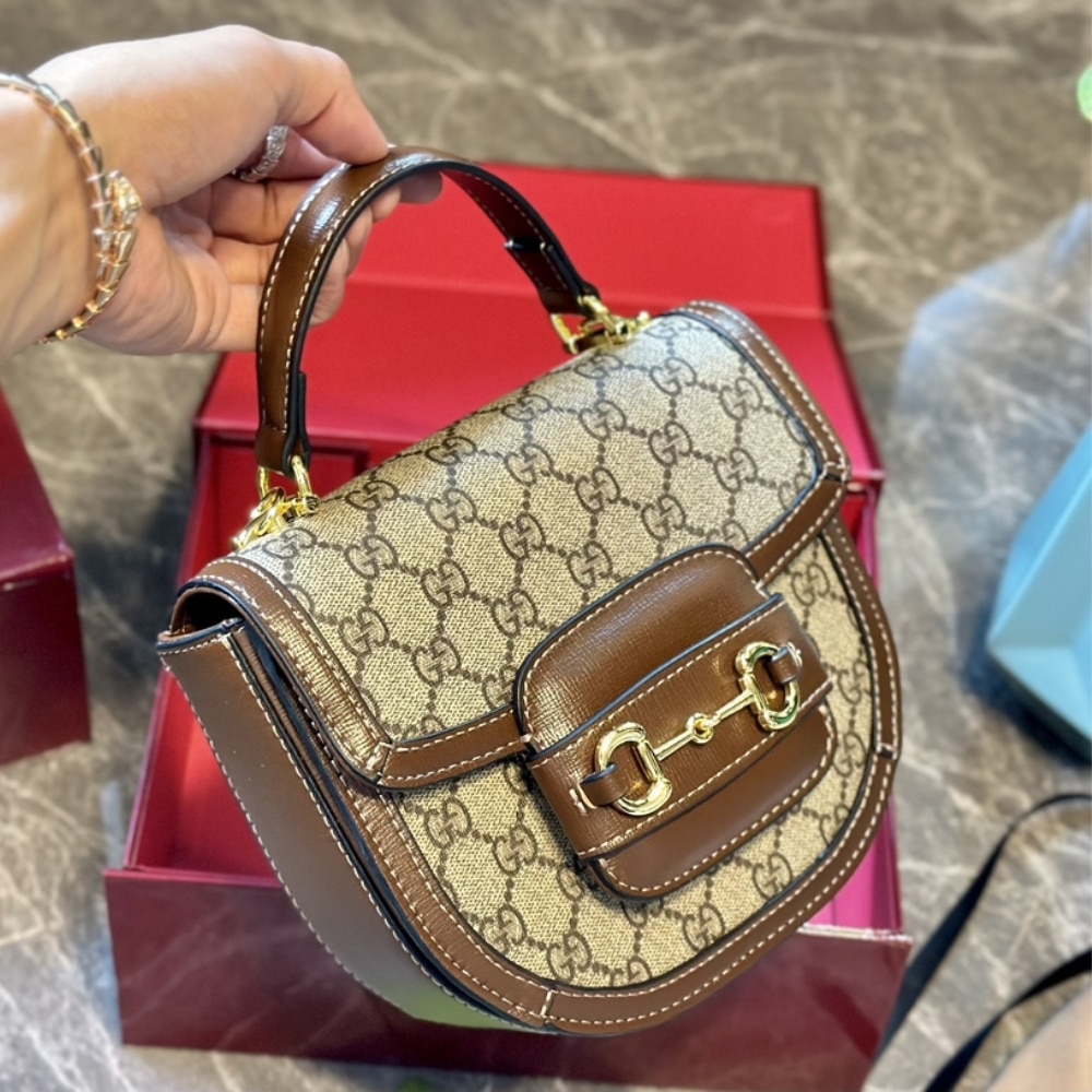 Alternative view of Gucci Horsebit 1955 Mini Top Handle Bag Beige And Ebony 14Cm 781387 92TCG 8563