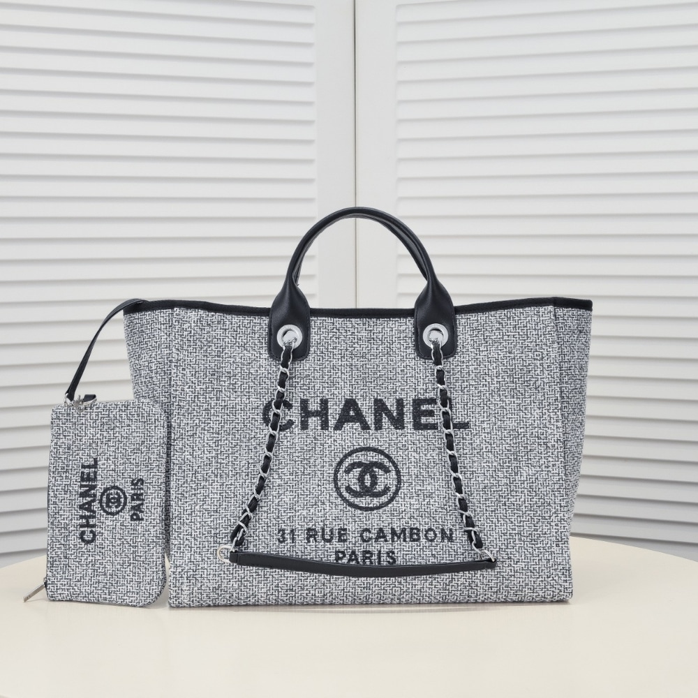 Alternative view of Chanel Large Deauville Tote Bag Bicolor Gray 40Cm
