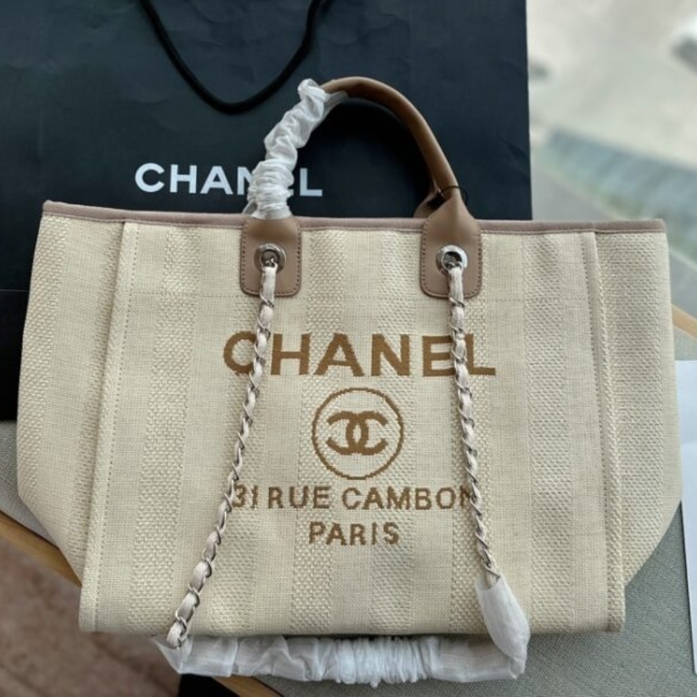 Alternative view of Chanel Deauville Medium Tote Beige And Brown Canvas 38Cm
