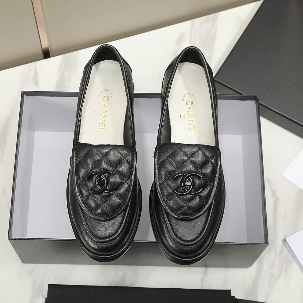 Alternative view of Chanel CC Nib Turnlock Moccasins Flat Loafers Black