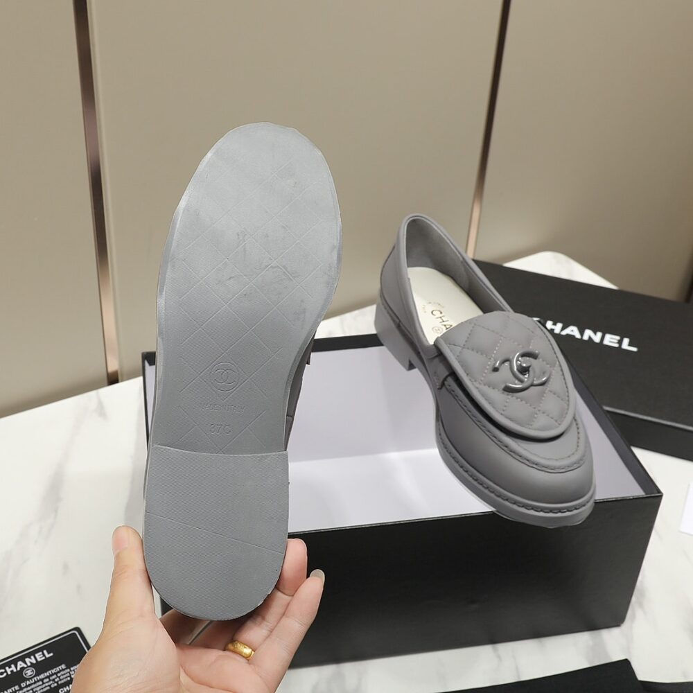 Alternative view of Chanel CC Nib Turnlock Moccasins Flat Loafers Grey