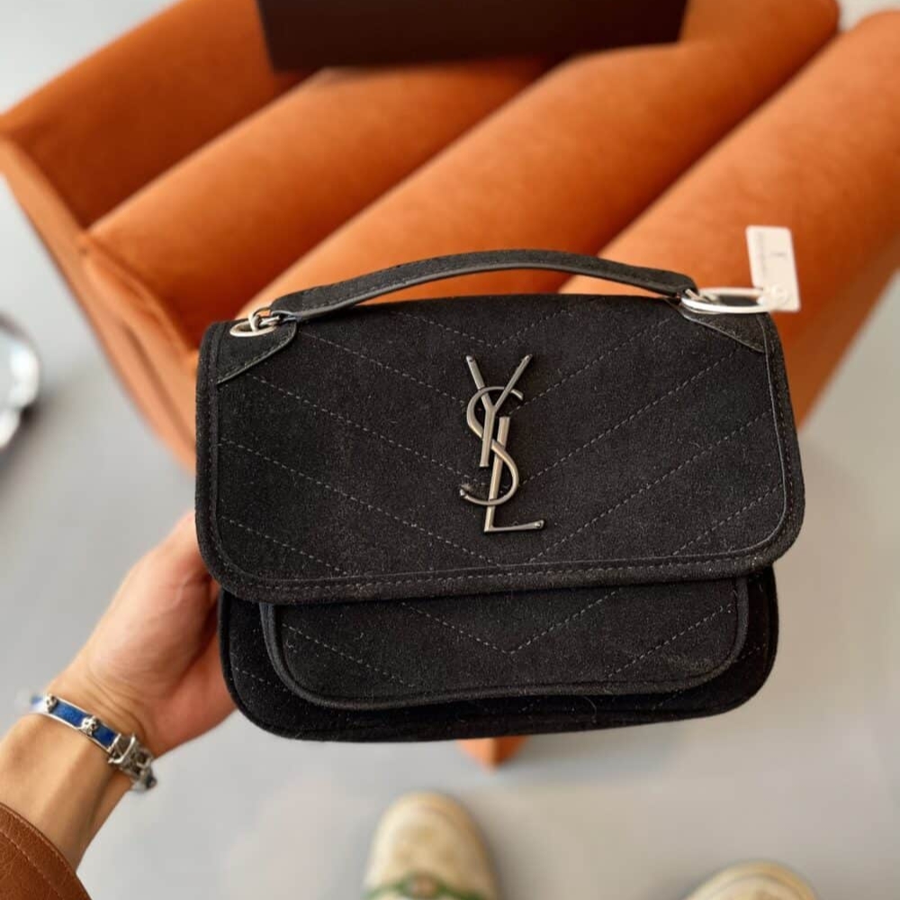 Alternative view of Saint Laurent Niki Medium Quilted Suede Shoulder Bag Black 22Cm