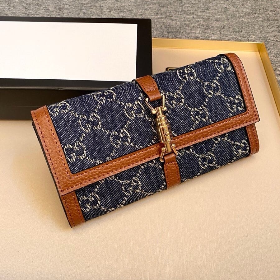 Alternative view of Gucci Jackie 1961 Continental Chain Wallet GG Denim Blue 19Cm
