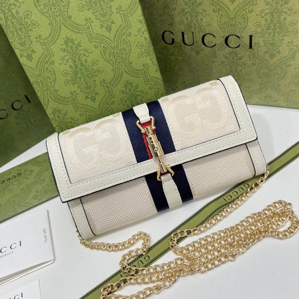 Alternative view of Gucci Jackie 1961 Chain Wallet Beige And Ebony GG 19CM 652681 HUHHG 8565