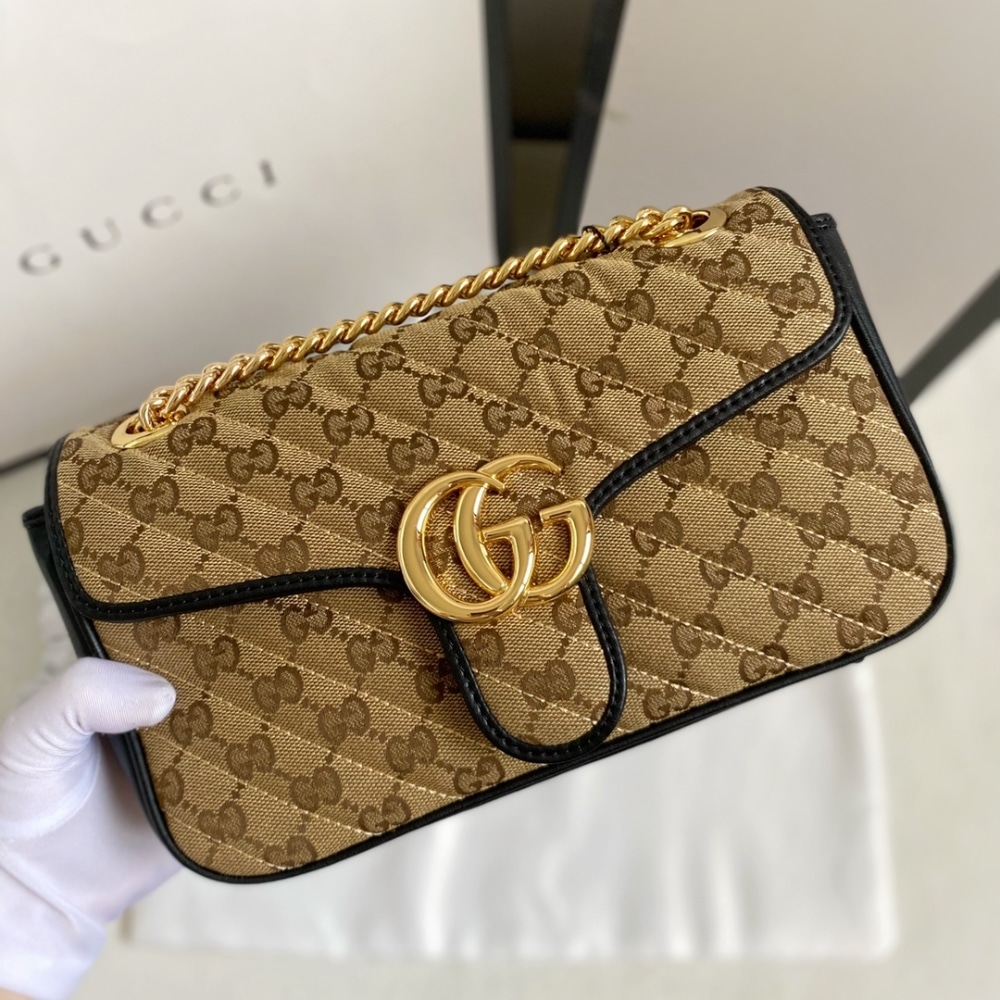 Alternative view of Gucci GG Marmont Shoulder Bag Beige And Black 26Cm 443497 HVKEG 9772