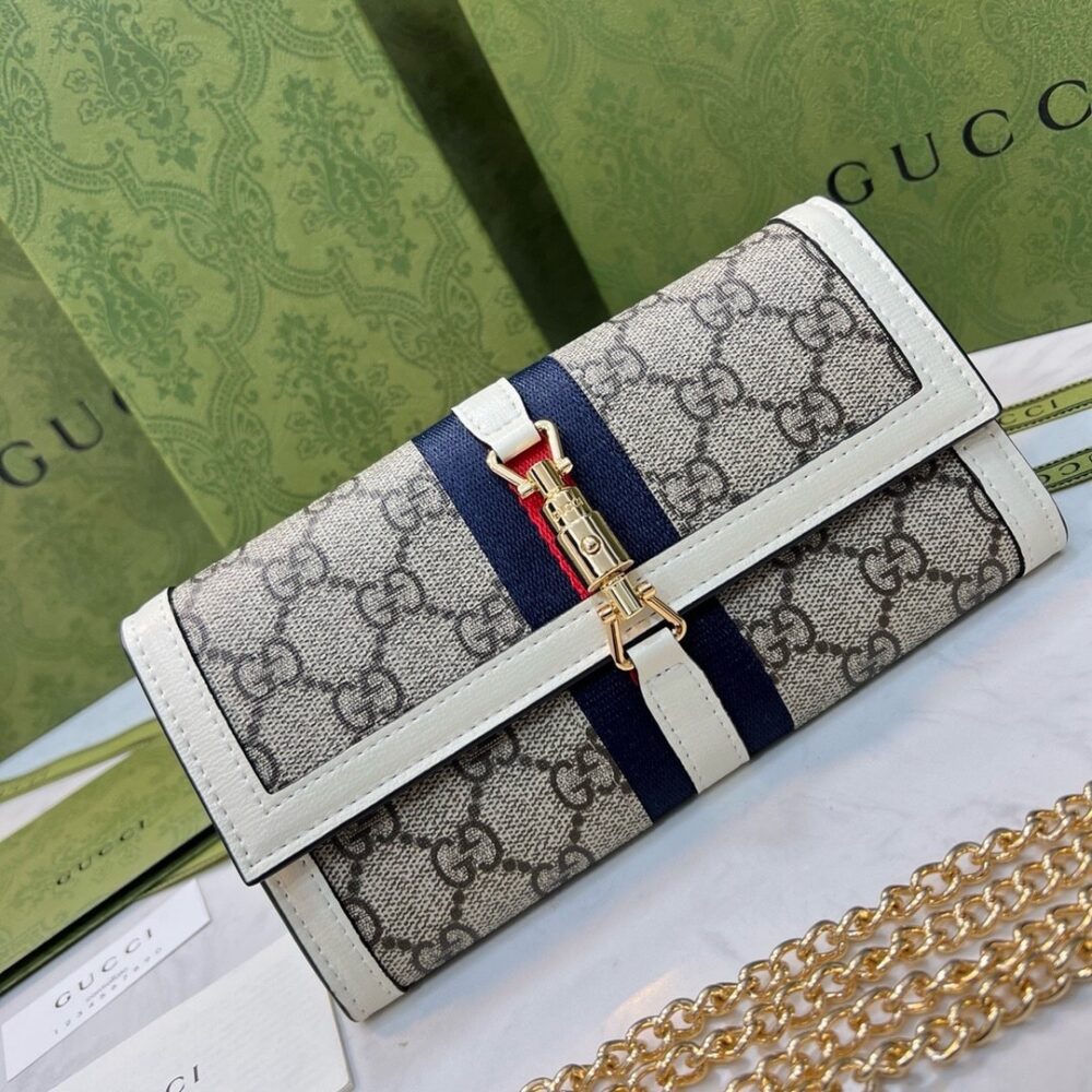 Alternative view of Gucci Jackie 1961 Continental Chain Wallet GG Brown 19Cm 652681 HUHHG 9794