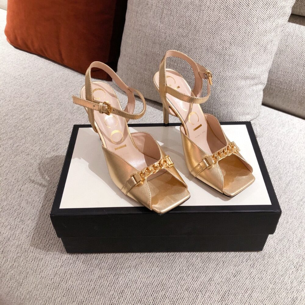 Alternative view of Gucci Ankle Buckle Strap Sylvie Chain Sandals In Gold