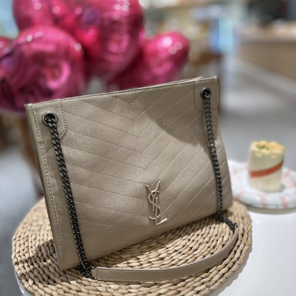 Alternative view of Saint Laurent Niki Crinkled Effect Shopping Tote Bag Khaki 35Cm
