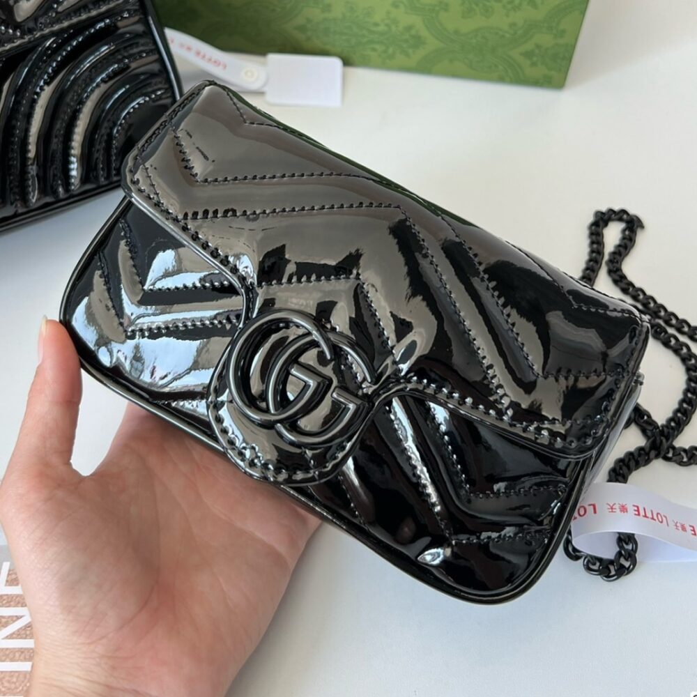 Alternative view of Gucci GG Marmont Patent Super Mini Bag Black 17Cm 476433 AACDE 1000