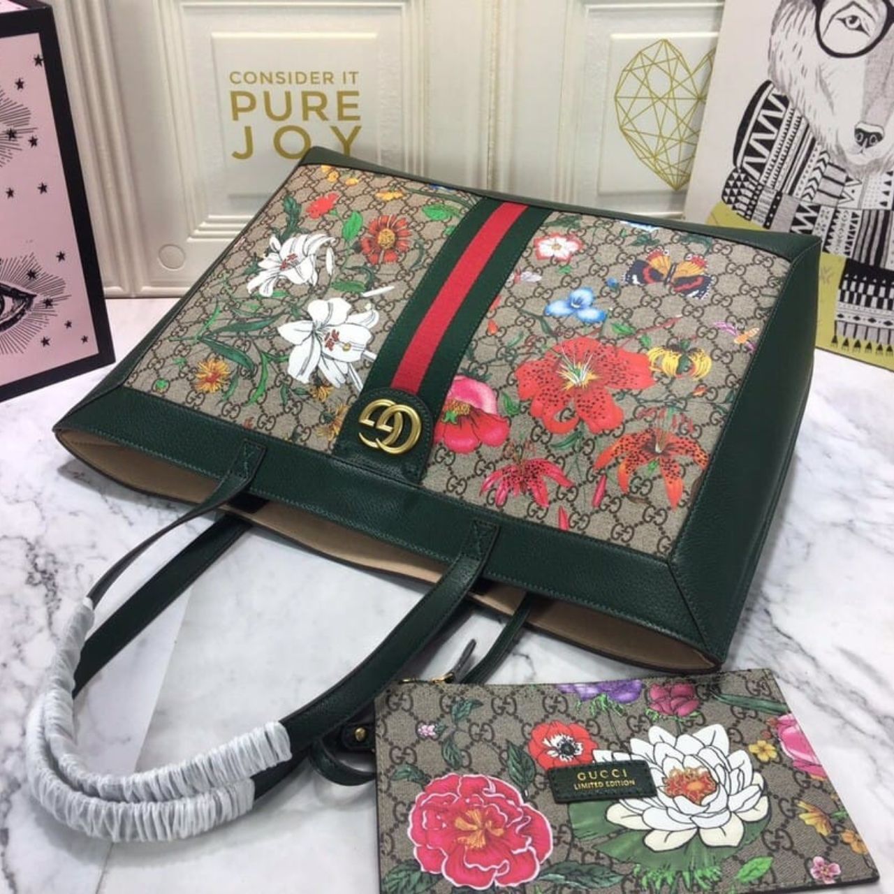 Gucci Ophidia GG Flora Medium Tote Green 44Cm - Image 12