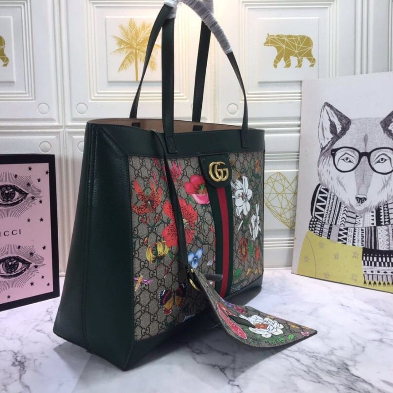 Gucci Ophidia GG Flora Medium Tote Green 44Cm - Image 14