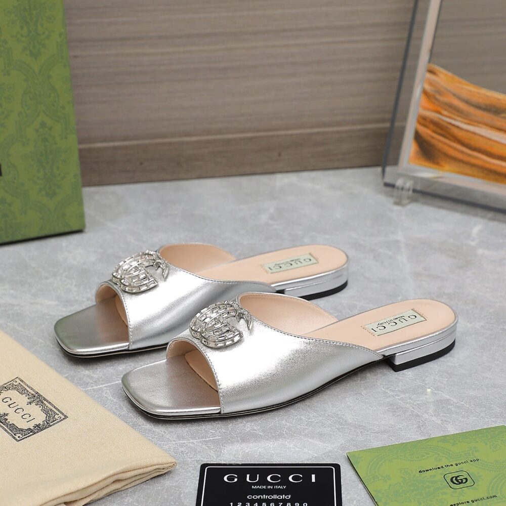 Alternative view of Gucci GG Crystal Slippers Silver