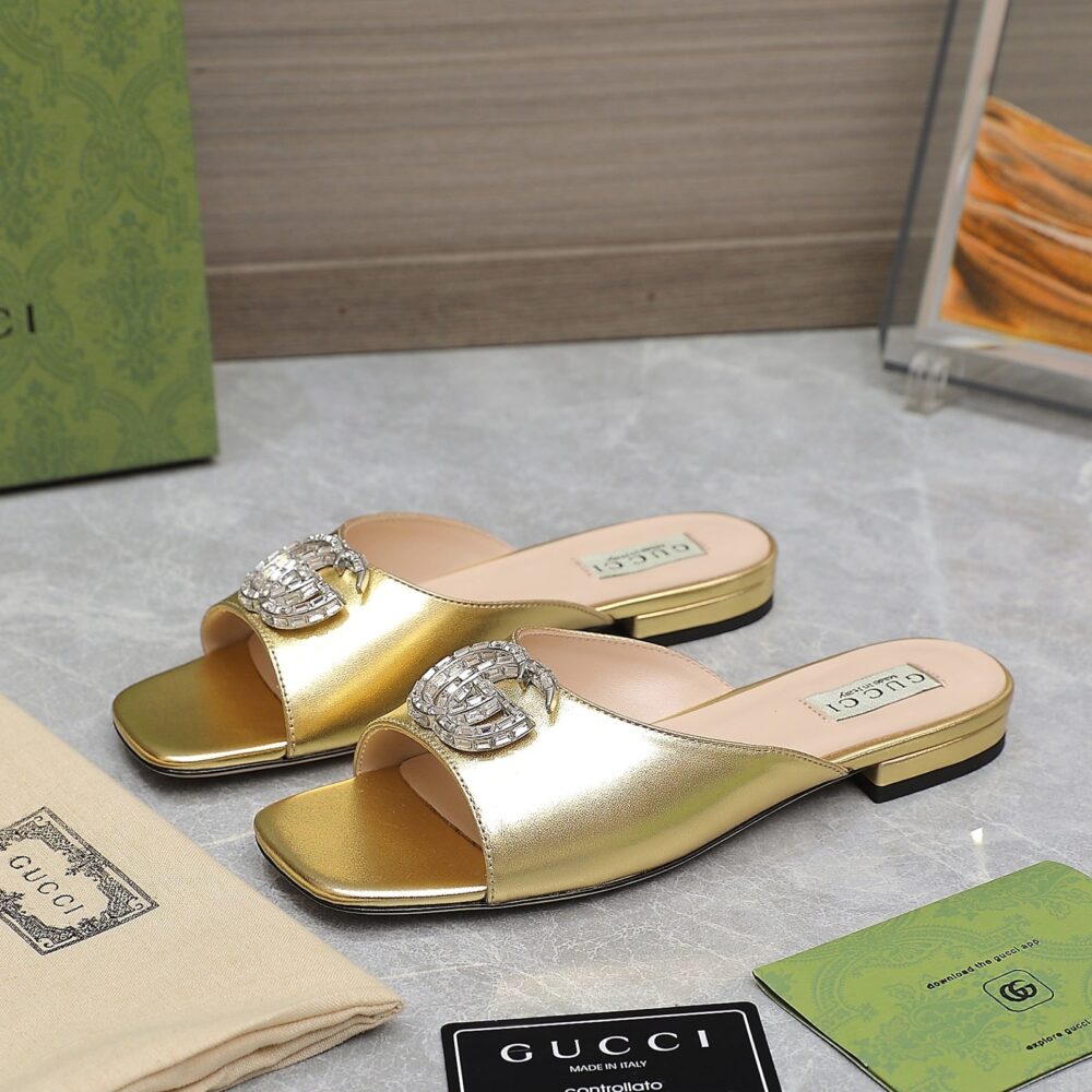 Alternative view of Gucci GG Crystal Slippers Gold