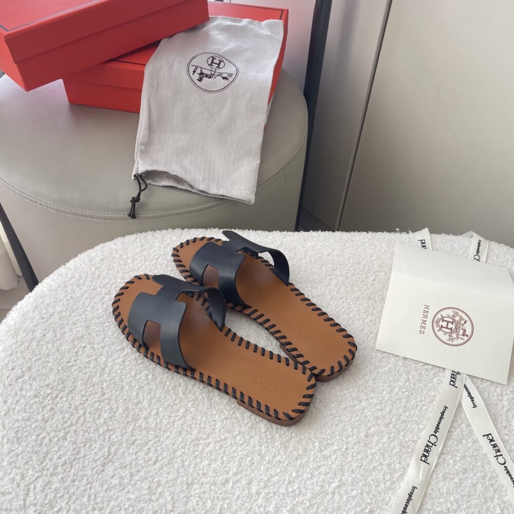 Alternative view of Hermes Oran Sandals Stitching In Black And Brown