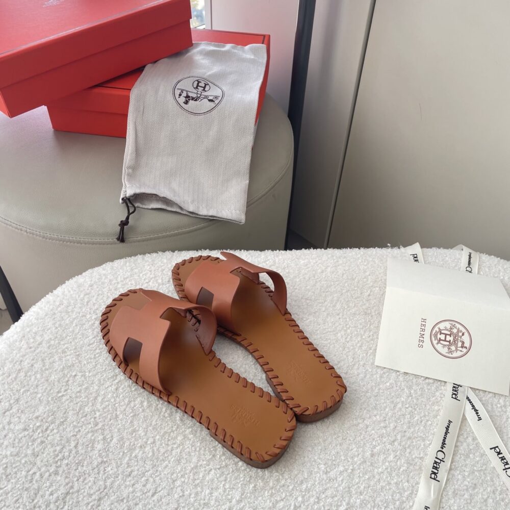 Alternative view of Hermes Oran Sandals Stitching In Brown