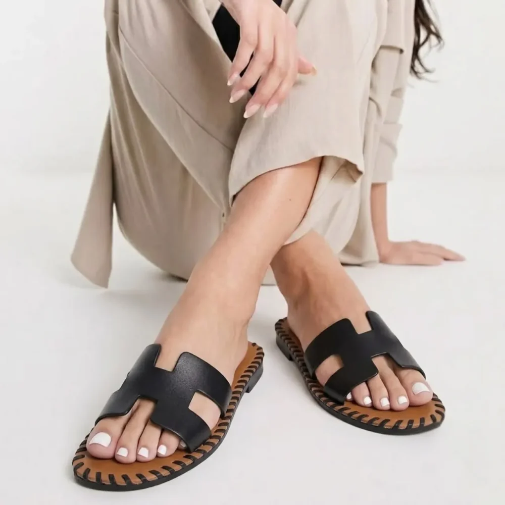 Alternative view of Hermes Oran Sandals Stitching In Black And Brown