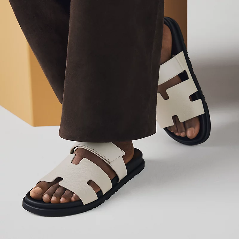 Hermes Chypre Sandal H Logo Silver Hardware White - Image 7