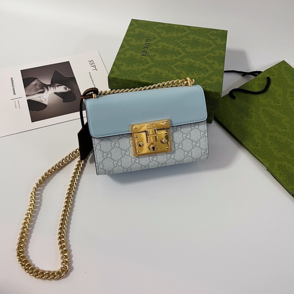 Alternative view of Gucci Padlock Small Shoulder GG Supreme Dusty Blue 20Cm ‎09487 FAD3R 8744