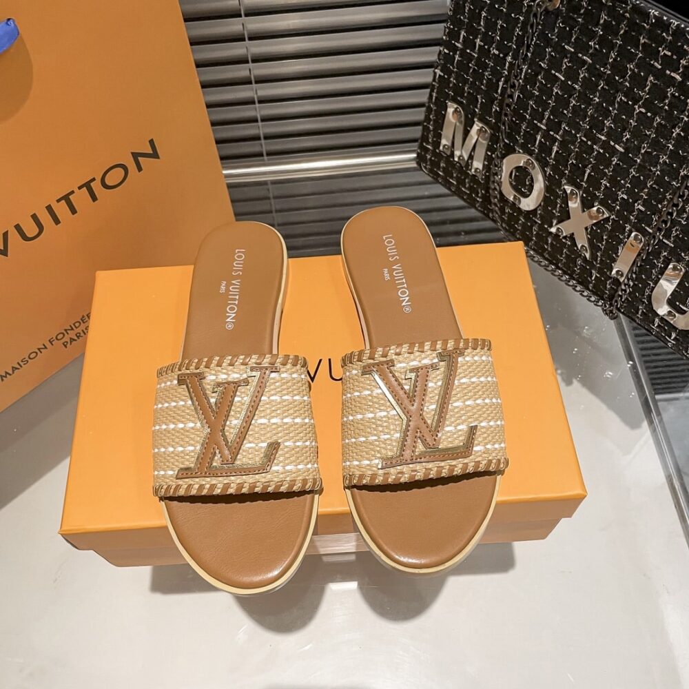 Alternative view of Louis Vuitton Lock It Flat Raffia Mules Brown