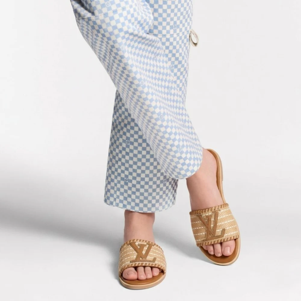 Alternative view of Louis Vuitton Lock It Flat Raffia Mules Brown