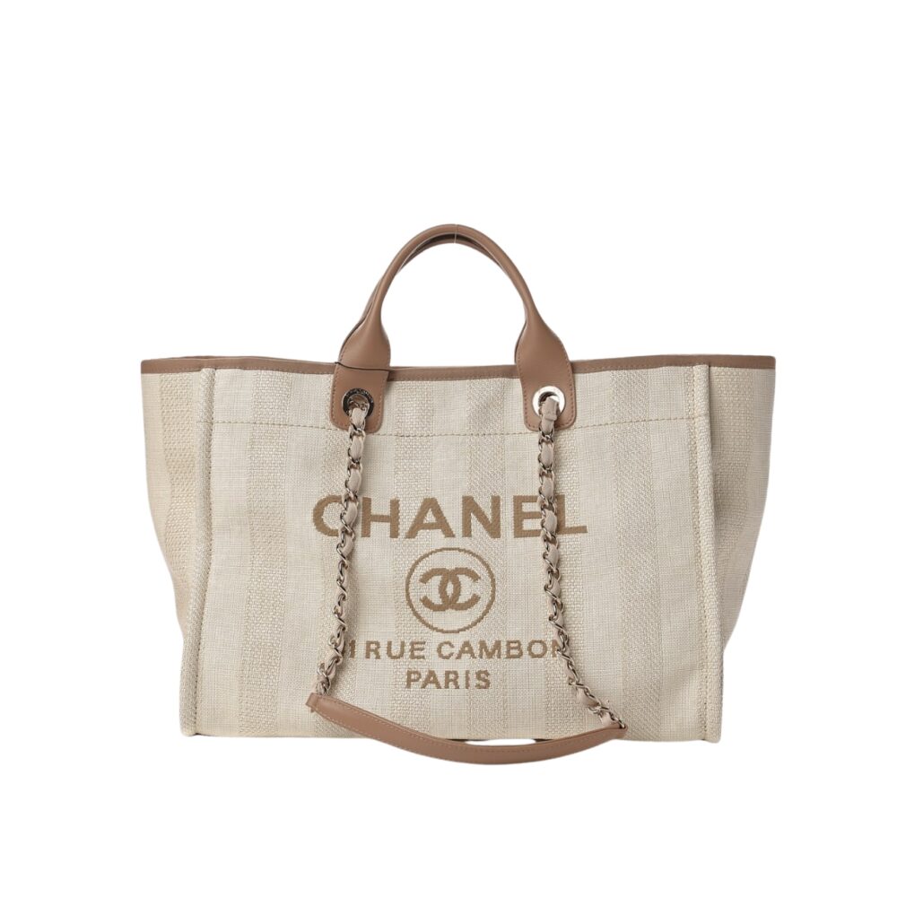 Chanel Deauville Medium Tote Beige And Brown Canvas 38Cm