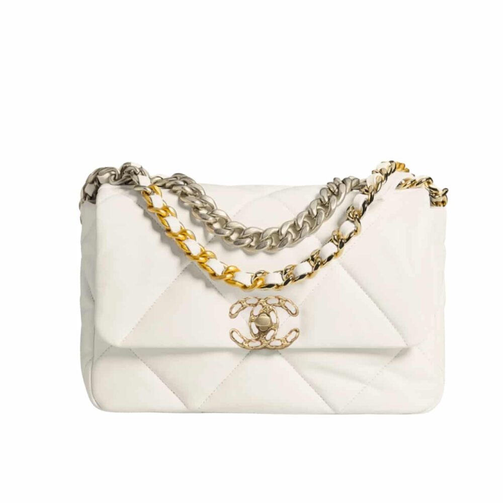 Chanel 19 Flap Bag Shiny Gold And Silver Tone White 26Cm AS1161 B04852 10601