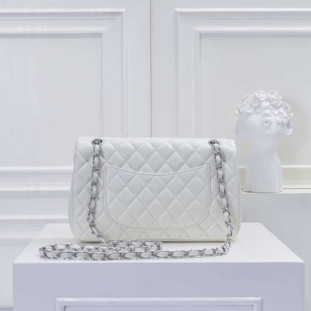Alternative view of Chanel Classic Double Flap Bag White Silver Hardware 25Cm