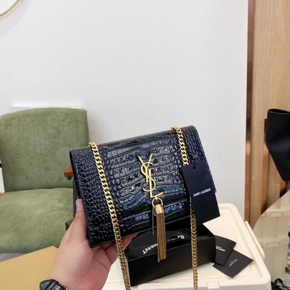 Alternative view of Saint Laurent Kate Medium Chain Bag With Tassel Shiny Black 22Cm 354119AAAY14083