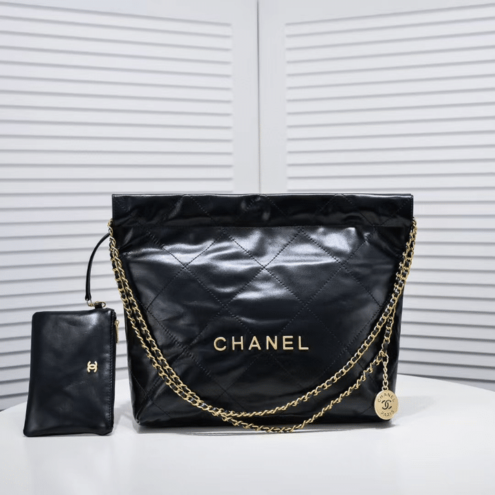 Alternative view of Chanel 22 Handbag Shiny And Gold Tone Metal Black 42Cm AS3261 B19059 94305