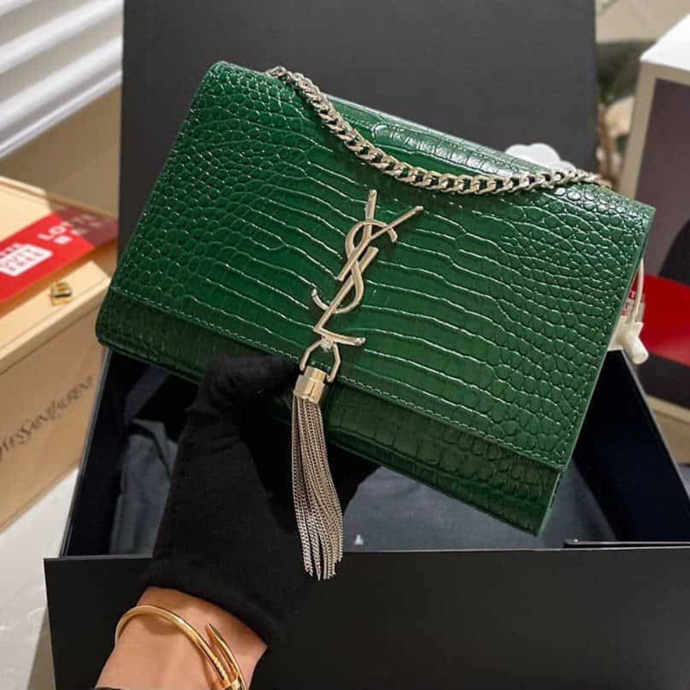 Alternative view of Saint Laurent Kate Tassel Medium With Silver Hardware Green 22Cm
