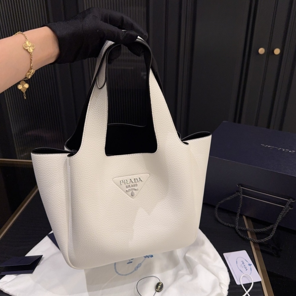 Alternative view of Prada Small Leather Tote Bag White 24Cm 1BG335 2DKV F0QO3 V ONM