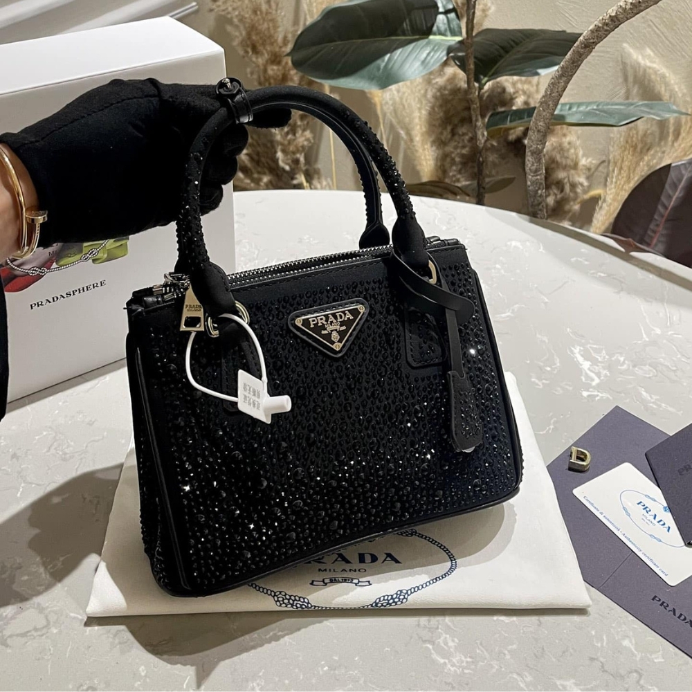 Alternative view of Prada Galleria Satin Mini Bag With Crystals Black 23Cm 1BA906 2AWL F0002 V EOY
