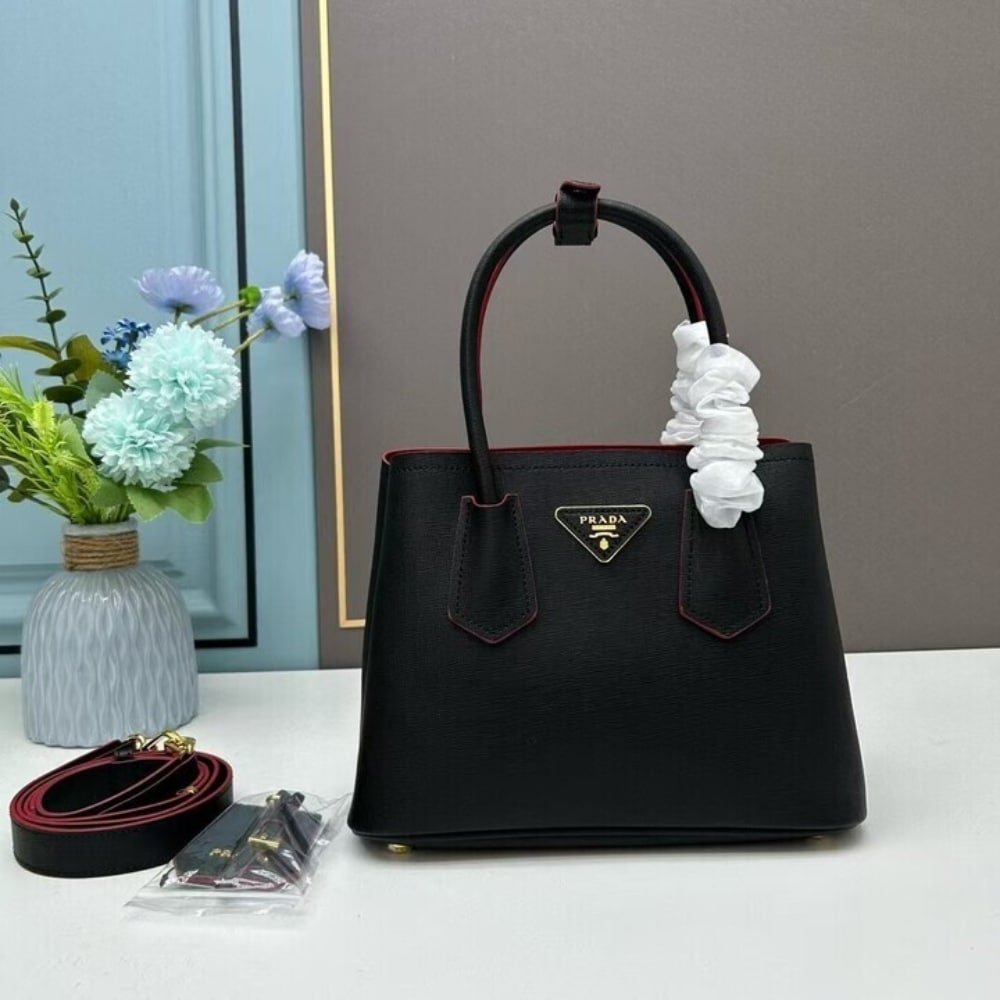 Alternative view of Prada Saffiano Cuir Double Small Tote Bag Black 30Cm