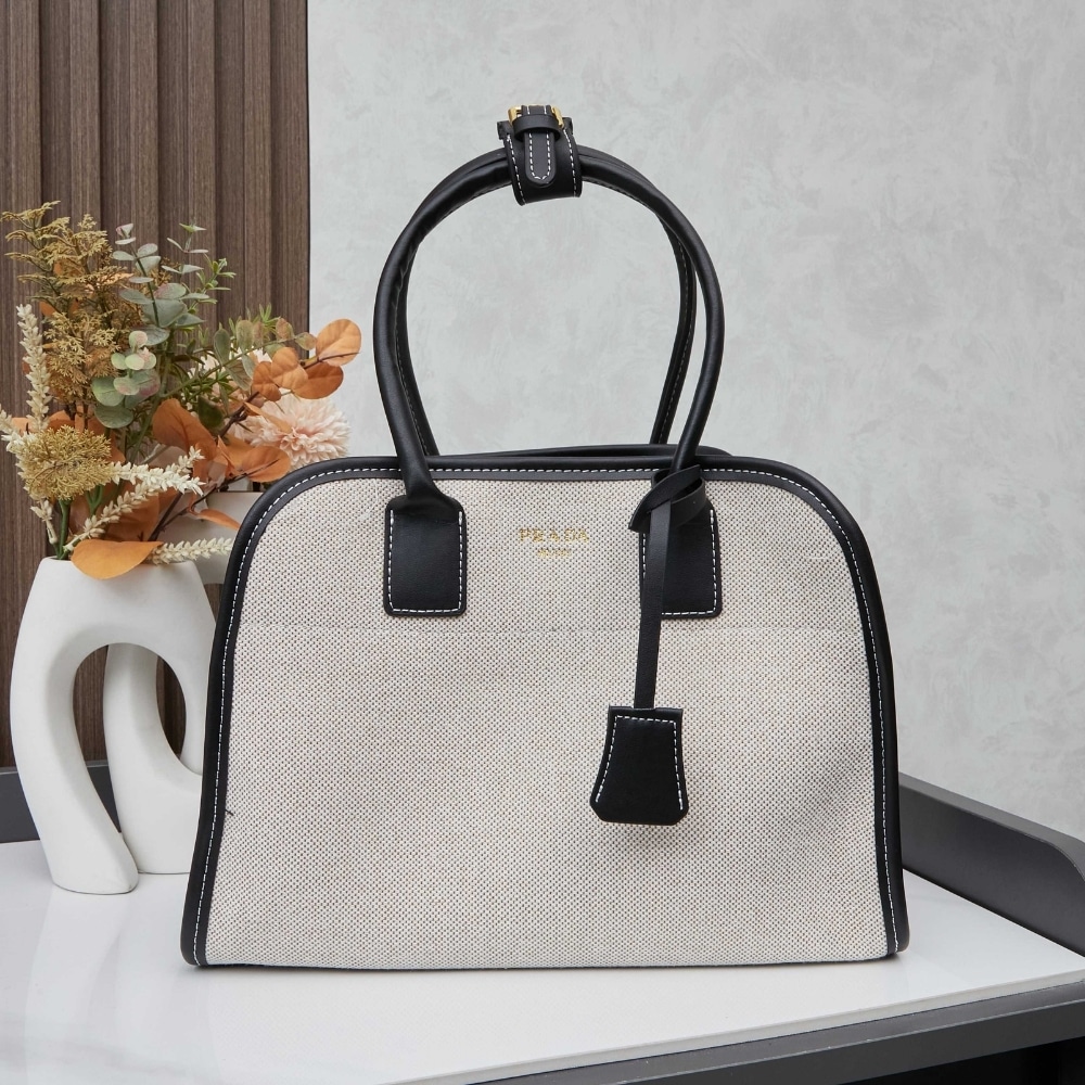 Alternative view of Prada Medium Blend And Leather Tote Bag Black 33Cm 1BG572 2HJA F0I55 V OOZ