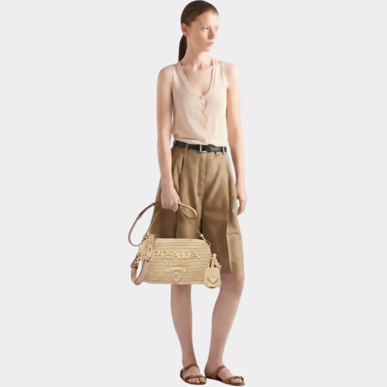 Prada Raffia Crochet Shoulder Bag Natural 20Cm 1BH196 2A2T F0018 V OUO - Image 2