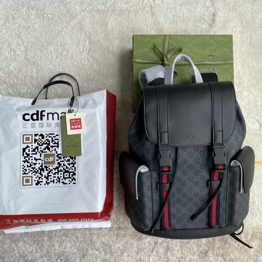 Alternative view of Gucci Soft GG Supreme Black Backpack with Blue & Red Web 42cm 495563 K9R8X 1071
