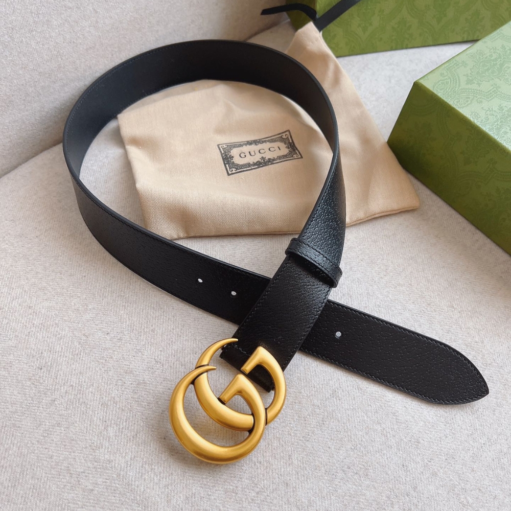 Alternative view of Gucci GG Marmont Wide Belt Black Gold Logo 4Cm 406831 DJ20T 1000