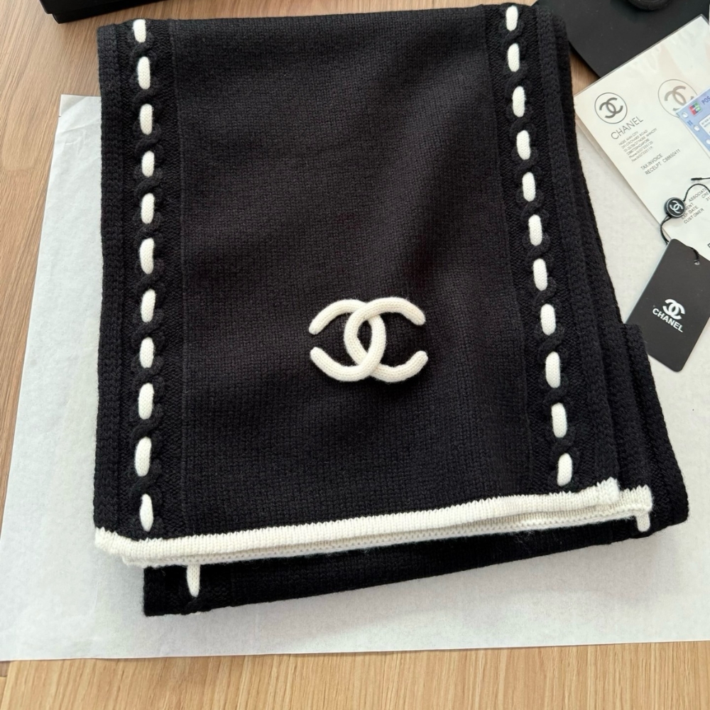 Alternative view of Chanel CC Logo Cashmere Scarf Black 180Cm