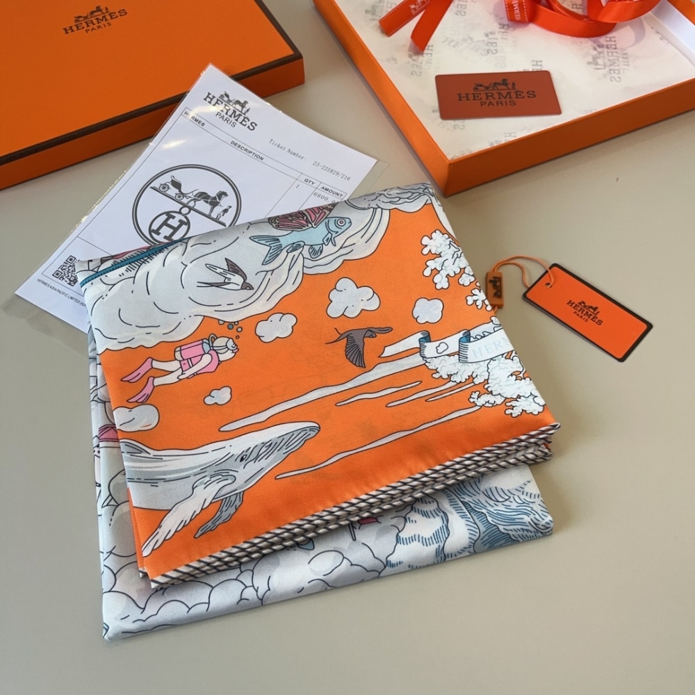 Alternative view of Hermes Sur Mon Nuage Scarf Orange 90Cm H003900S 11