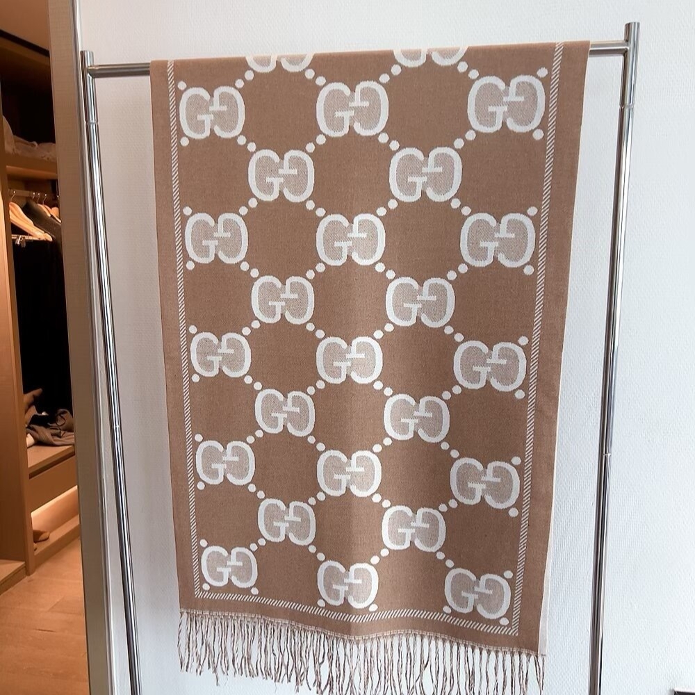 Alternative view of Gucci GG Wool Jacquard Scarf Brown 180Cm