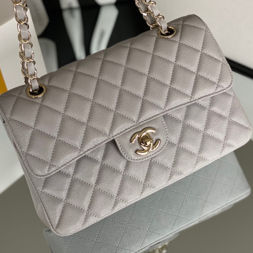 Alternative view of Chanel Classic Handbag Grey With Gold Hardware 26cm  A01112