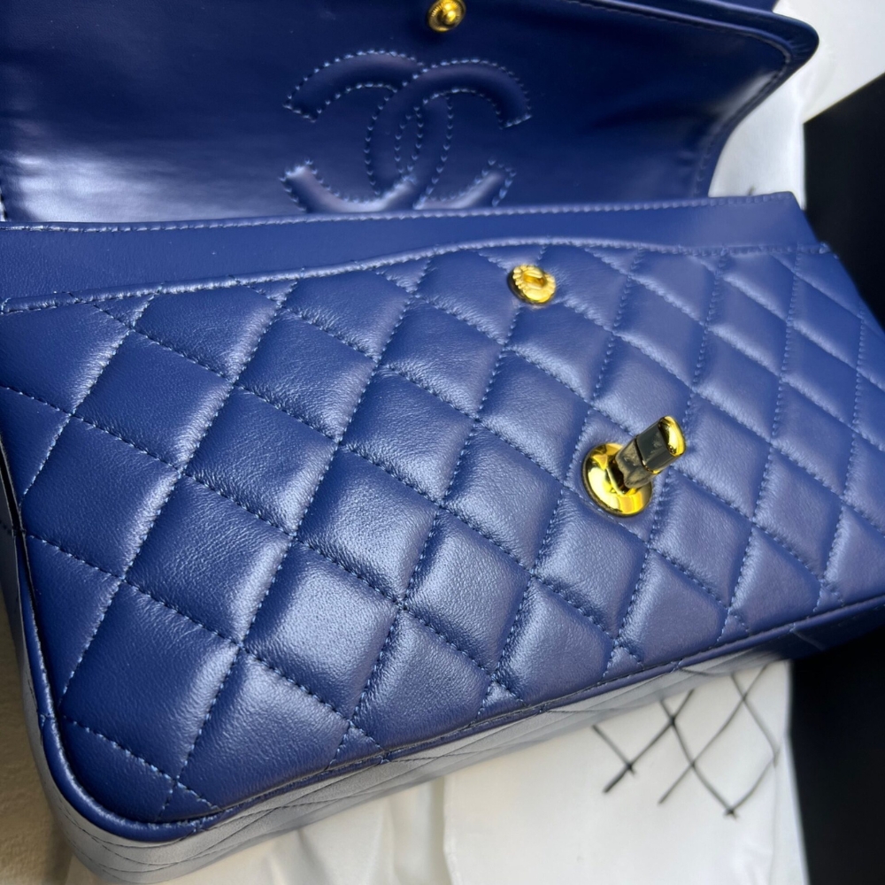 Alternative view of Chanel Classic Handbag Blue With Gold Hardware 26cm  A01112
