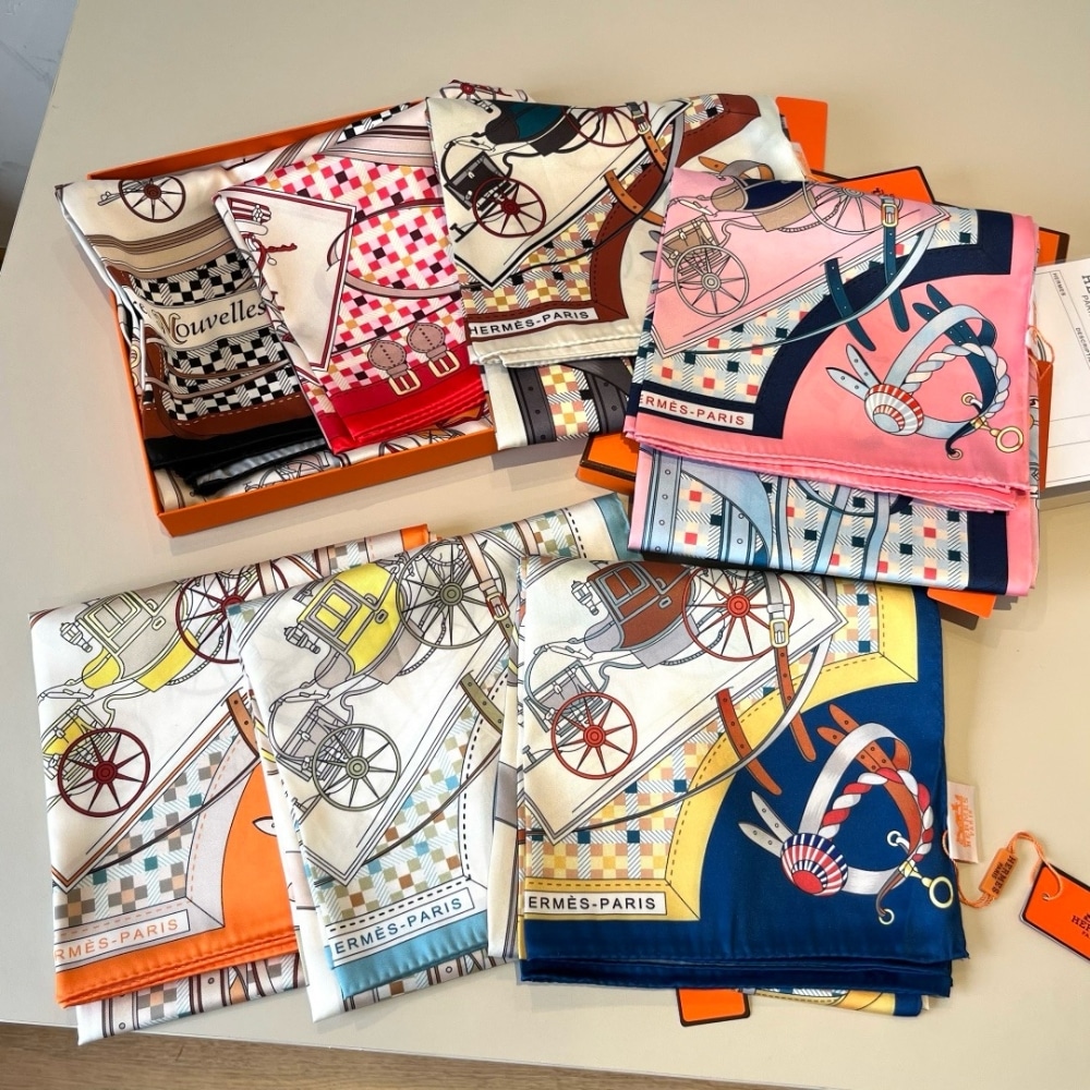 Alternative view of Hermes Les Voitures Nouvelles Scarf Rose Bonbon And Blue 90Cm H984108S 01