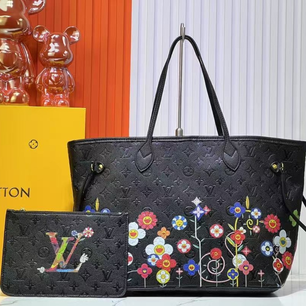 Alternative view of Louis Vuitton X Takashi Murakami Superflat Neverfull MM Black 31Cm M13675