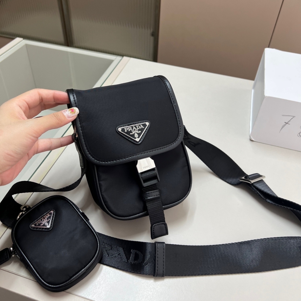 Alternative view of Prada Re Nylon And Saffiano Leather Shoulder Bag Black 17Cm 2VD043 2DMH F0002 V XOP